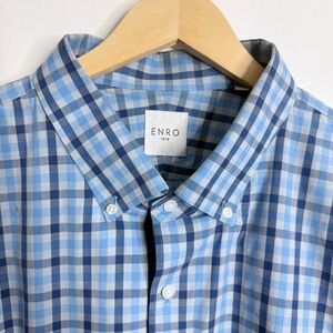 ENRO 1919 Men’s Long Sleeve Button‎ Down Shirt 3XL Blue Plaid Casual Workwear